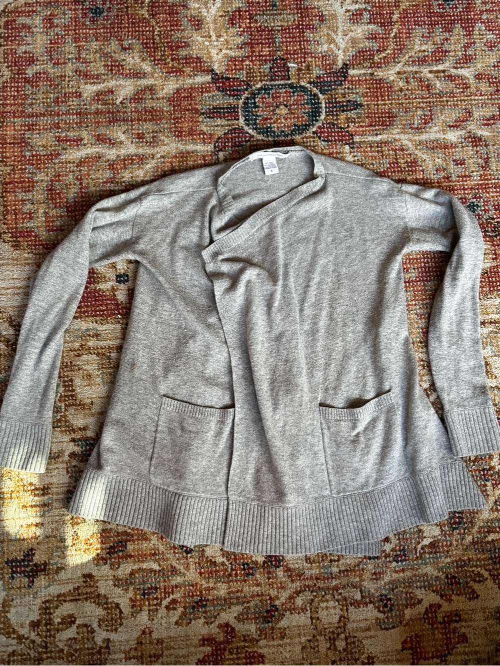 Wool Cashmere Blend Light Gray Open-Front Knit Cardigan